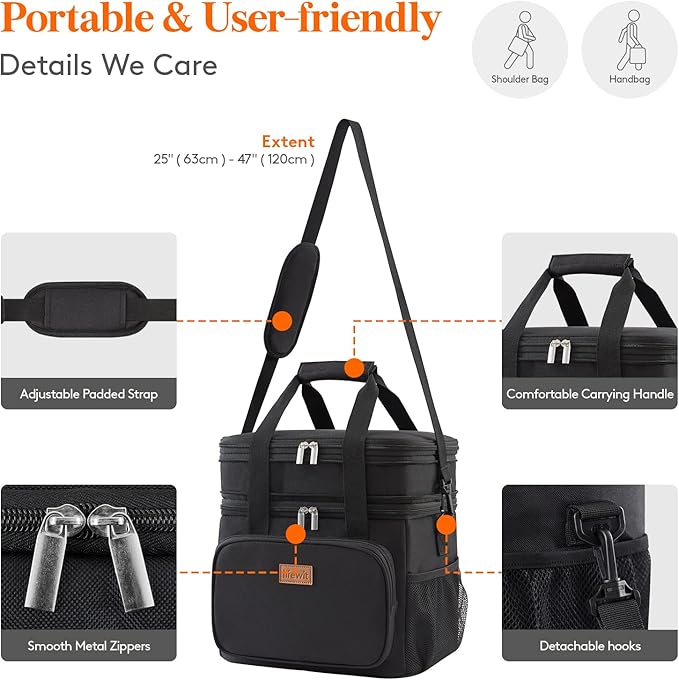 Lifewit Lunch Box for Men Women, Large Insulated Soft Cooler Bag, Leakproof, 21L Capacity, Black