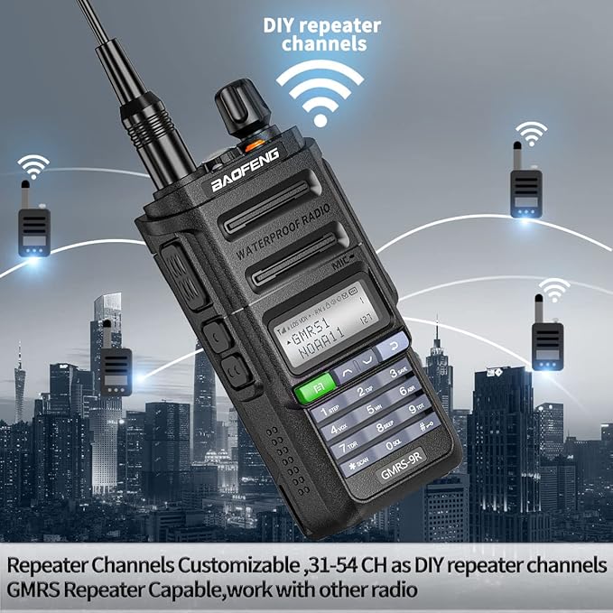 Baofeng GMRS-9R GMRS Radio Waterproof IP67 Two Way Radios GMRS Repeater Capable Rechargeable Walkie Talkies Long Range NOAA Weather Alerts Scan with Extra Tactical Antenna,2800mAh Battery,Speaker Mic