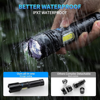 Rechargeable LED Flashlights High Lumens, 900,000 Lumens Super Bright Flashlight with 7 Modes & Waterproof, Handheld Powerful Flashlights for Camping, Emergencies, Home (2 Pack)