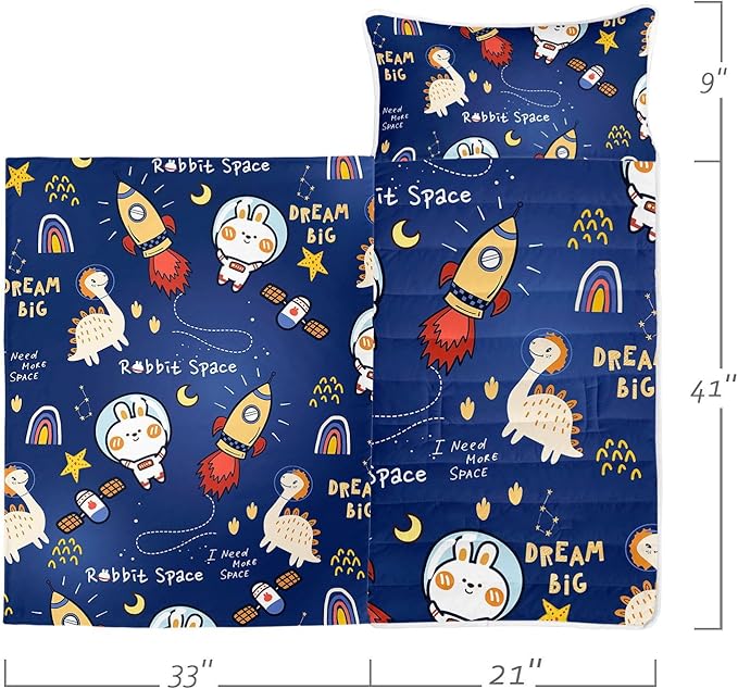 Space Nap Mat - Space Ship Galaxy Sleeping Bag with Removable Pillow - Daycare and Sleepovers Preschool Kindergarten Bedding Set for Kids Toddler Boys Girls