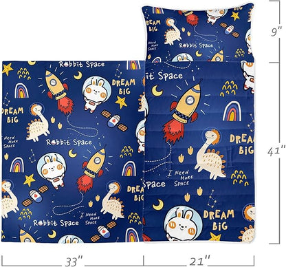 Space Nap Mat - Space Ship Galaxy Sleeping Bag with Removable Pillow - Daycare and Sleepovers Preschool Kindergarten Bedding Set for Kids Toddler Boys Girls