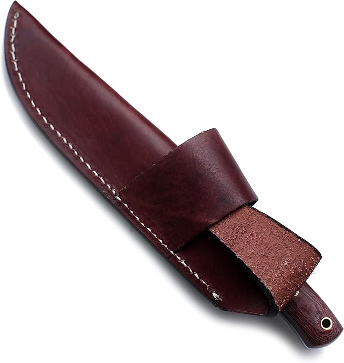 Handmade Damascus Steel Knife Bowie for Hunting,Survival,Camping,Bushcraft and Fishing, Fixed Blade with Drop Point Full Tang Micarta Handle, Leather Sheath - WKD-788