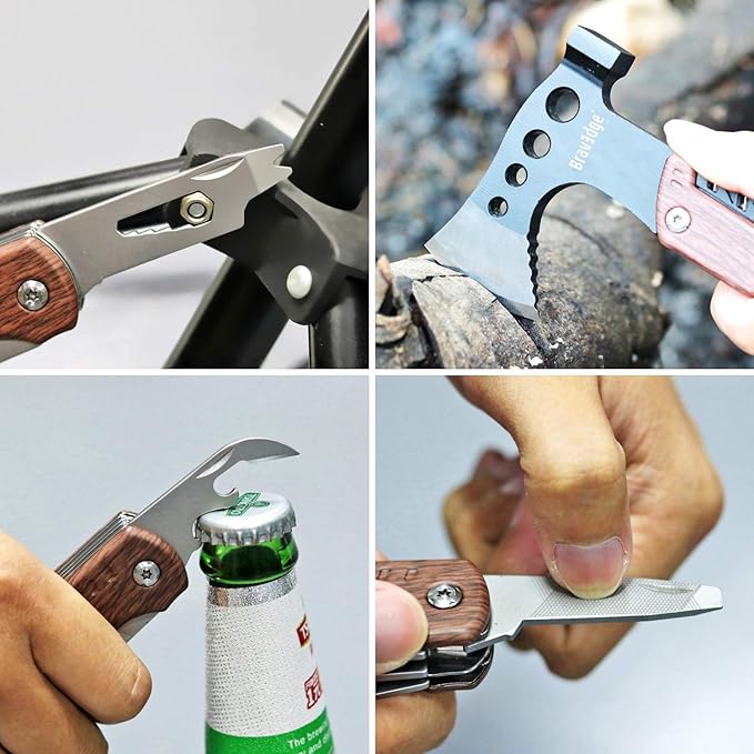 Multitool Axe Hatchet, Halloween Personalized Pocket Gift for Men, Tool Unique Survival Gear with Knife, Opener, Screwdriver Kit, Cool Gadgets Unique Multi-Tool for Camping, for Boyfriend, DAD