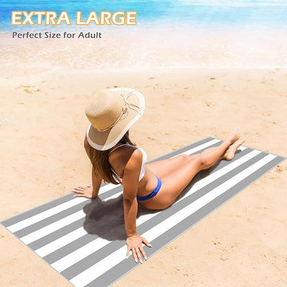 Eunzel 2 Pack Microfiber Beach Towel, Quick Dry Travel Towel Large Sand Free Towel for Beach, Camping, Swim Pool, Gym, Sports& Yoga 71"x32", Stripe Grey & Green
