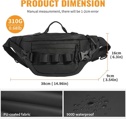 CamGo Tactical Fanny Pack for Men Women Military Waist Bag Molle Utility Hip Belt Pouch Crossbody Bags Bumbag for Cycling Hiking Walking Fishing Black
