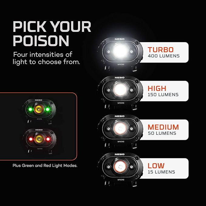 NEBO Redline 6K 6000-Lumen LED Rechargeable Bright Flashlight for EDC, Camping, Hunting, Hiking & MYCRO USB 400 Lumen Rechargeable, Adjustable LED Headlamp & Cap, Bright Spot Light for Camping