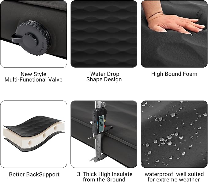 KingCamp Self Inflating Sleeping Pad for Camping Ultra Thick Double Single Foam Mattress High R Value Camping Air Pad Mat, Multi Colors & Sizes