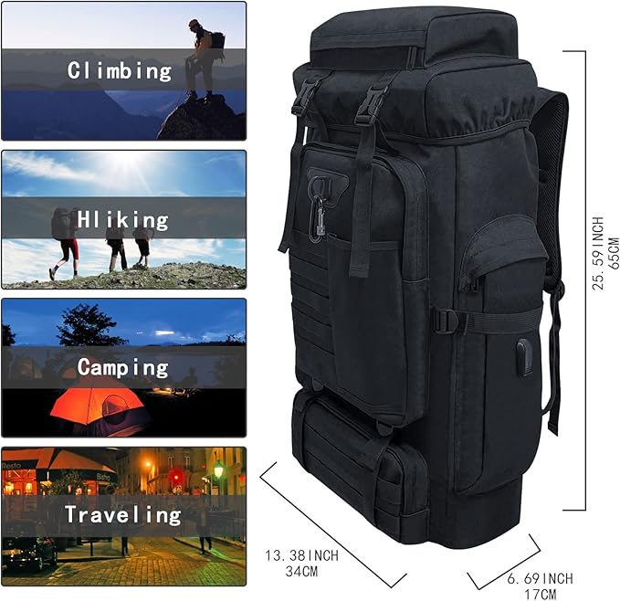 80L 100 Liters Camping Hiking Military Tactical Backpack,Water Resistant Large Travel Daypacks Outdoor MOLLE Rucksack