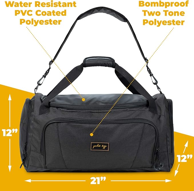Gold BJJ Jiu Jitsu Duffle Bag - Waterproof Pocket for Sweaty Gi, Rashguard, or Shoes - The Perfect Duffel Bag for Martial Arts Gear, Boxing, MMA, and More