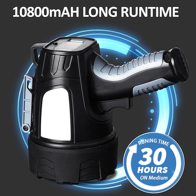 Rechargeable Spotlight Flashlight, 990,000 Lumen Super Bright Led Spotlight with 6 Modes & Foldable Tripod, Powerful Spot Light 30H Long Runtime, Handheld Spot Light for Outdoor Boating Hunting