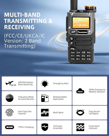 K6 UVK5(8)AM/FM/DTMF walkie Talkie 200Three Frequency Receiving walkie Talkie NOAA Weather Forecast, with Flash Replication Frequency Tpye-C LCD Display for Hiking Camping Trip Two-way radio