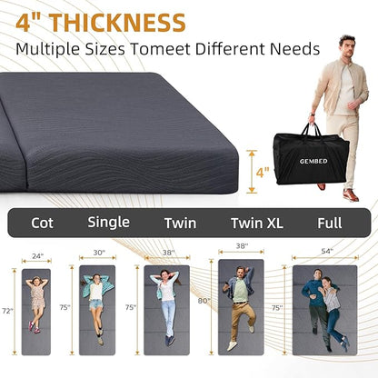 Memory Foam Camping Mattress Pad, 4 Inch Thick Waterproof Foldable Sofa Bed Floor Mattress, Portable Sleeping Pad for Adult, Sleeping Mat for Travel RV Camping Guest Yoga