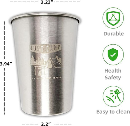 Camping Cups 11 oz (4 Pack) - Stackable Stainless Steel Tumblers | Metal Drinking Glasses | Great for Kids, Hiking, Camping, and Picnics | Unique Gifts (silver)