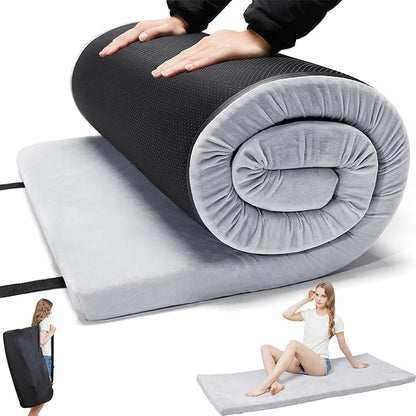 Memory Foam Camping Mattress - Portable Roll Up Sleeping Pad for Car, Tent, Cot & Floor - Waterproof, Comfortable & Compact with Travel Bag