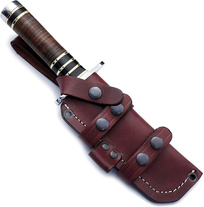 Handmade Damascus Steel Knife Bowie for Hunting,Survival,Camping,Bushcraft and Fishing Fixed Blade Dagger with Clip point Full Tang Micarta Handle, Leather Sheath - WKD-780