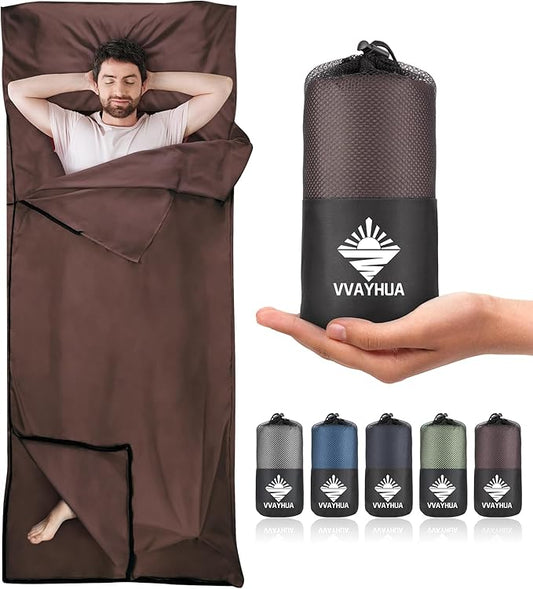 Sleeping Bag Liner, Sleep Sack Travel Sheets, Two-Way-Zipper Expose Feet Separately, Portable Single Camping Sheet for Hotel,Hostels,Business Trips
