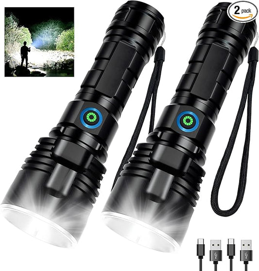 Rechargeable Flashlights 990,000 High Lumens - 2 Pack, 12 Hours Powerful LED Flash Light with 3 Modes, Super Bright & IPX5 Waterproof Torch for Camping, Home, Emergencies