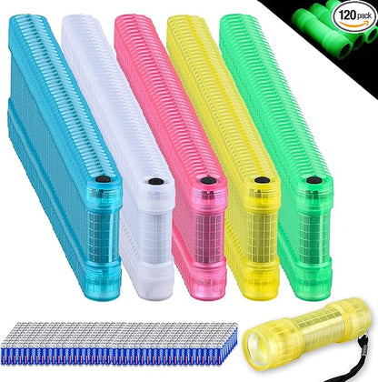 KunHe 120 Pack Glow in Dark Mini LED Flashlights, Bulk, Batteries Included, 5 Colors