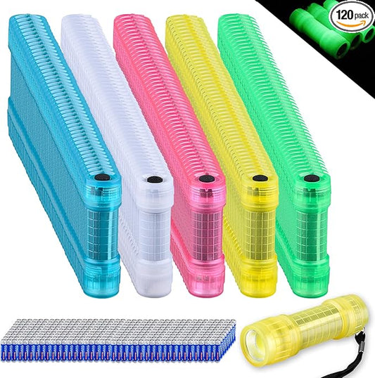KunHe 120 Pack Glow in Dark Mini LED Flashlights, Bulk, Batteries Included, 5 Colors