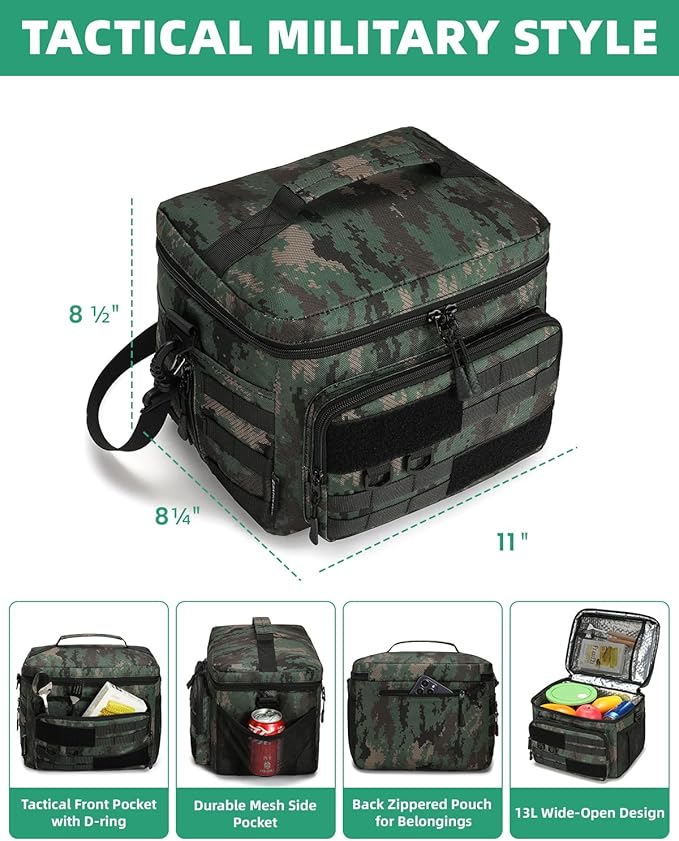RalChyez Tactical Lunch Box, 13L Large Insulated Lunch Bag MOLLE Webbing Leakproof Thermal Cooler with Shoulder Strap Lunch Pail for Adult Men Women Office Work Camping Picnic Travel Acu Camo