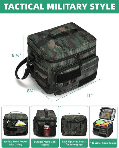RalChyez Tactical Lunch Box, 13L Large Insulated Lunch Bag MOLLE Webbing Leakproof Thermal Cooler with Shoulder Strap Lunch Pail for Adult Men Women Office Work Camping Picnic Travel Acu Camo