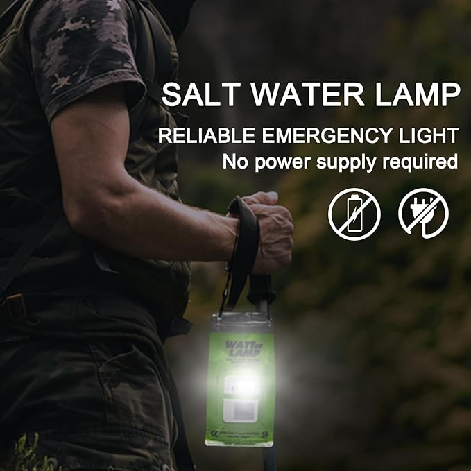 Emergency Light Salt Water Lamp, No Battery Required Portable Lantern for Hiking,Camping Essentials Survival Gear Outdoor Lamp for Power Outages Outdoor Activities Night Fishing Camping
