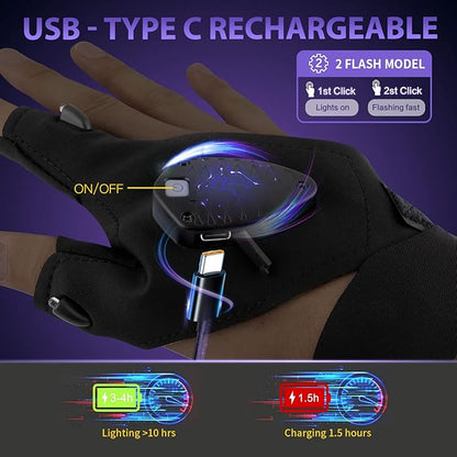 Rechargeable Led Flashlight Gloves, Birthday Fathers Day Gift from Daughter Son Wife, Unique Camping Gadgets Led Gloves for Men Mechanic Car Guy Repairing