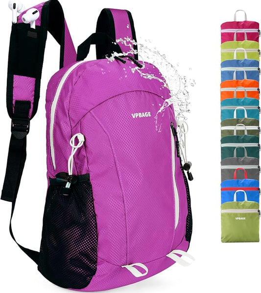15L Highly Water-resistant Hiking Daypack, Small Backpack Travel Outdoor, Lightweight Day Pack with Tool Loops(Purple)