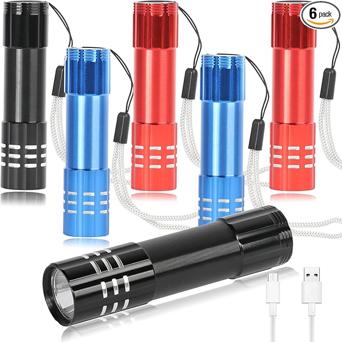 6 Pack LED Aluminum Small Mini USB C Rechargeable Flashlights, Handheld Small Flashlight Bulk for Kids, Portable Camping Bright High Lumens Flashlight Christmas Gifts (6)