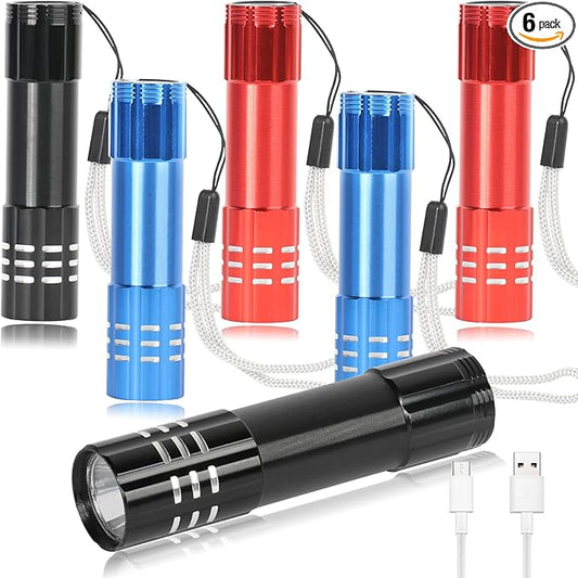 6 Pack LED Aluminum Small Mini USB C Rechargeable Flashlights, Handheld Small Flashlight Bulk for Kids, Portable Camping Bright High Lumens Flashlight Christmas Gifts (6)