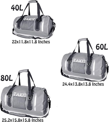 Waterproof Duffle Bag Travel Dry Bag 500D PVC for Motorcycle Tail Kayaking Rafting Boating Swimming Camping Hiking Beach Fishing (Grey, 60L)