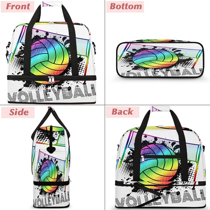 Sports Gym Bag, Volleyball Sport Ball Travel Duffel Bag with Shoes Compartment Waterproof Overnight Bag Workout Weekender Bag Boys Girls Yoga Dance Bag Gym Tote Bag for Women Men