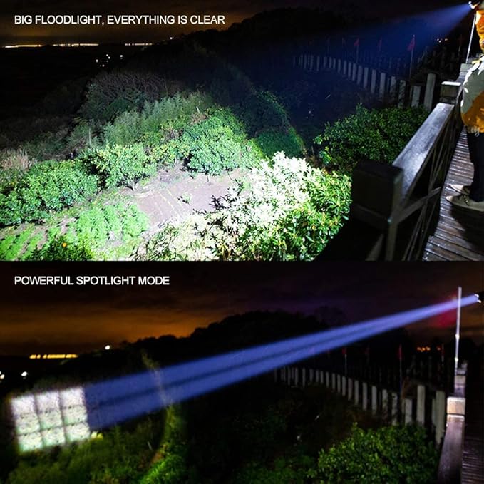 Flashlights Rechargeable High Lumens, 1200000 Lumens LED Tactical Flashlight, Powerful Super Bright Zoomable Handhed Flash Light Waterproof 5 Modes Best for Outdoor Camping