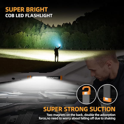 Rechargeable LED Flashlights High Lumens, COB LED Magnetic Work Light with Hook Super Bright Handheld Flashlight for Emergency, Camping, Hiking