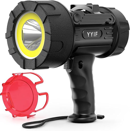 Rechargeable Spotlight, Handheld Spotlight with COB Light Source, IPX6 Waterproof &100000 Lumen LED, 10000mAh 20 Hour StandbyImpact Resistant Handheld Spotlight(Black)