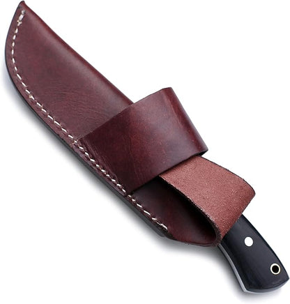 Handmade Damascus Steel Knife for Hunting, Survival,Camping,Bushcraft,and Fishing- Fixed Blade Dagger with Drop Point Full Tang Micarta Handle, Leather Sheath - WKD-802