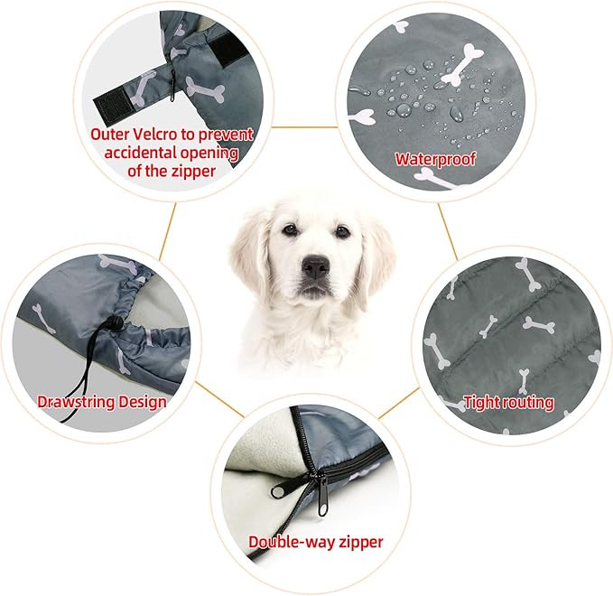 KUDES Dog Sleeping Bag Waterproof Warm Packable Dog Bed with Storage Bag for Indoor Outdoor Travel Camping Hiking Backpacking (43''Lx27''W)