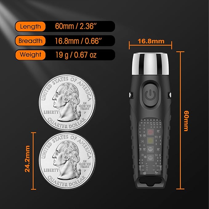 S12Plus Keychain Flashlight，610 High Lumen EDC Pocket Flashlight,USB C Rechargeable Mini LED Flashlight,Small Flashlight for Everyday use, Backpacking, Camping(Transparent Black)