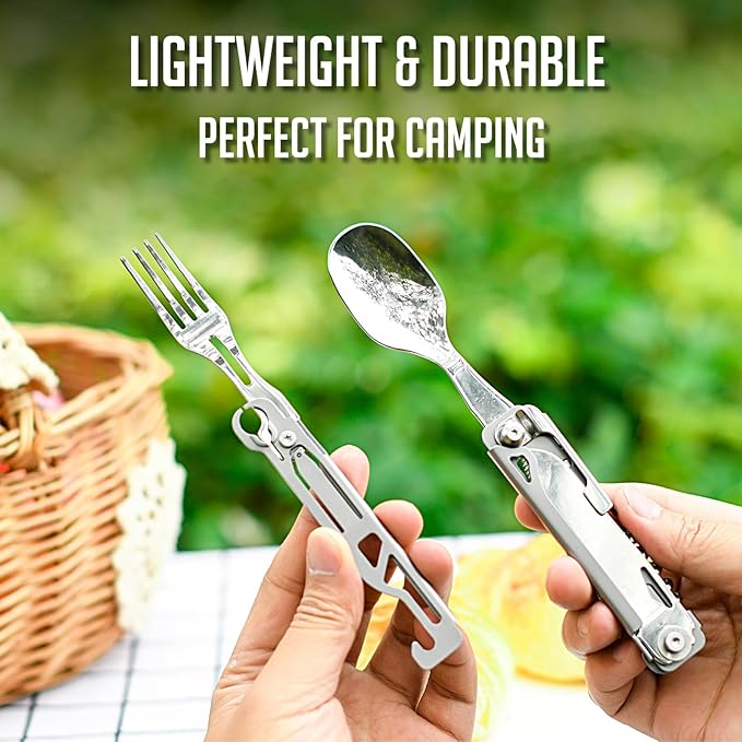 FLYHOMES 6 in 1 Camping Utensils Set Camping Fork Spoon Knife Combo Detachable Camping Flatware Set Portable Utensils for Outdoor Camping Hiking (1 PCS)…