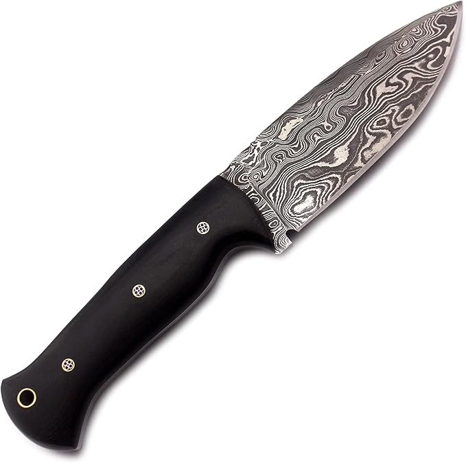 Handmade Damascus Steel Knife for Hunting,Survival,Camping,Bushcraft,and Fishing- Fixed Blade- Dagger with Drop Point Full Tang Micarta Handle-with Cowhide Leather Sheath DCX 22 -300