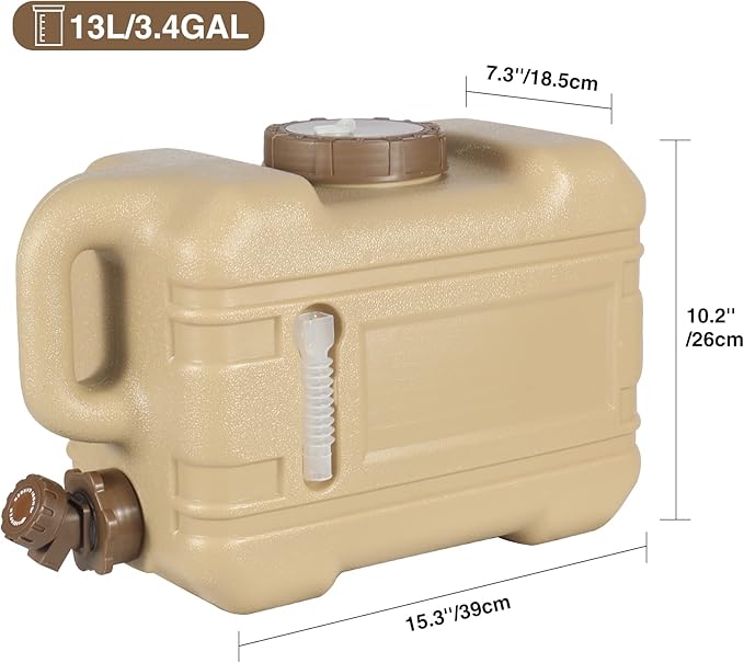 REDCAMP 3.4 Gallon Water Container with Spigot, Portable Emergency Water Storage Tank, BPA Free Water Jug for Camping Outdoor Hiking (13L, Brown)