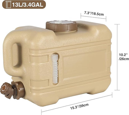 REDCAMP 3.4 Gallon Water Container with Spigot, Portable Emergency Water Storage Tank, BPA Free Water Jug for Camping Outdoor Hiking (13L, Brown)