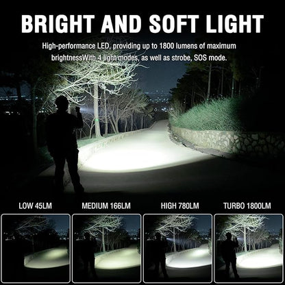Super Bright Police Flashlights High 1800 Lumens,Tactical Flashlight Rechargeable with Magnetic Tailcap Switch,Pocket Flashlights High Lumens for Camping Sentinel-X0