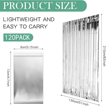 120 Pack Emergency Foil Thermal Blankets Silver Foil Survival Blanket Space Blanket Survival Kit for Outdoors, Camping, Hiking, Homeless, Survival or First Aid, Silver