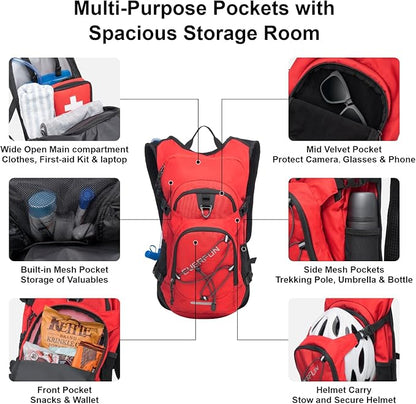 Everfun Hydration Backpack 18L with Water Bladder 2L/3L Hiking Water Backpack Women Men Lightweight Insulation Hydration Day Rucksack for Hiking, Cycling, Running, Festival, Camping