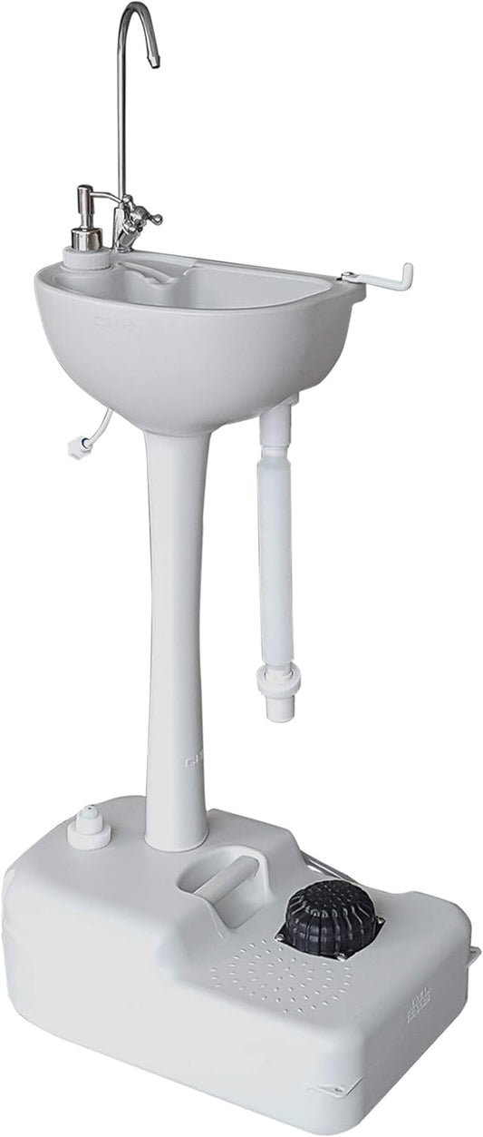Hike Crew Advanced Portable Outdoor Foot Pump Camping Sink – Hose Connector for Optional Continues Water – 5 Gallon (19L) Tank, Wheels, Soap Dispenser, Faucet – Hand Wash Basin for Travel, Garage