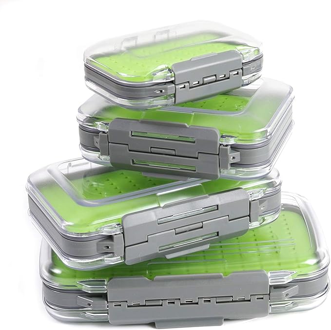M MAXIMUMCATCH Maxcatch Fly Box Two Sided Waterproof Jig Fly Fishing Boxes for Dry Wet Nymph Flies 4 Sizes Clear Lid