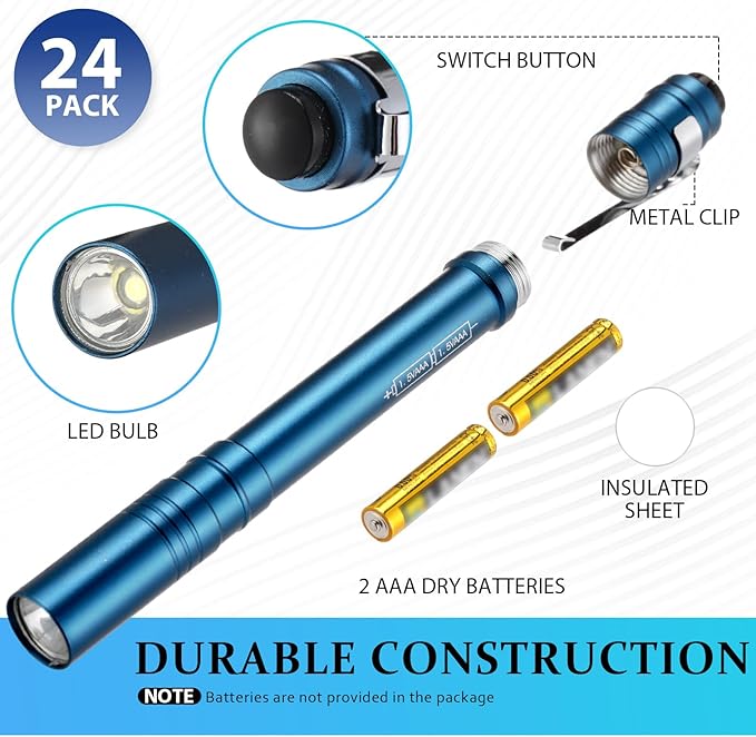 12 Pack LED Penlight Bulk, Pocket Flashlight with Clip, Aluminum Pen Flashlights Mini Pen Light for Nurses Hospital Outdoor Camping Emergency Hiking (Lake Blue)