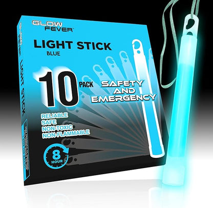 Emergency Safety Military Grade Glowsticks; 10PCS, 6" Ultra Bright Glow Sticks with 8 Hours Duration. Great for Hiking, Party, Camping, Blackouts, Hurricane, First Aid and Survival Kits (Blue)