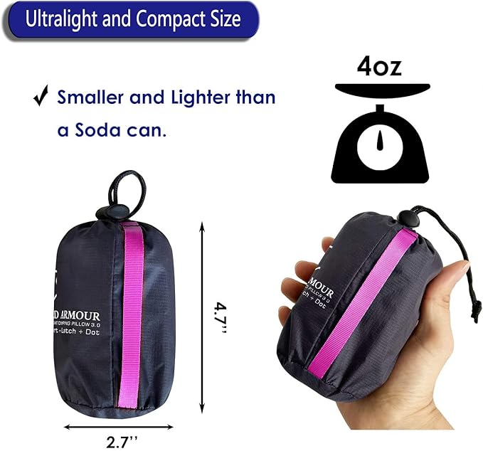 Gold Armour Inflatable Camping Pillow Backpacking Pillow Lightweight Travel Air Pillow Ultralight Ergonomic Pillow Portable for Airplanes with Neck & Lumbar Support (Purple)